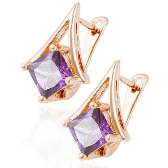 Jewelry - Purple and Rose Gold Geometric Lever Back Earrings